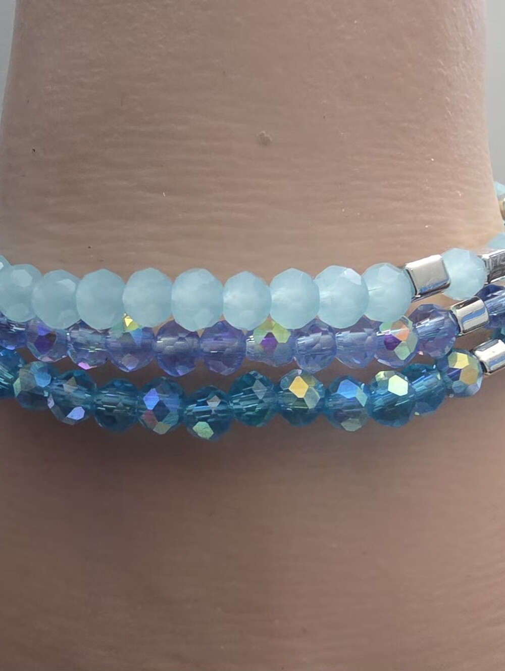 Aqua Blue Crystal Beaded Stretch Bracelet Set